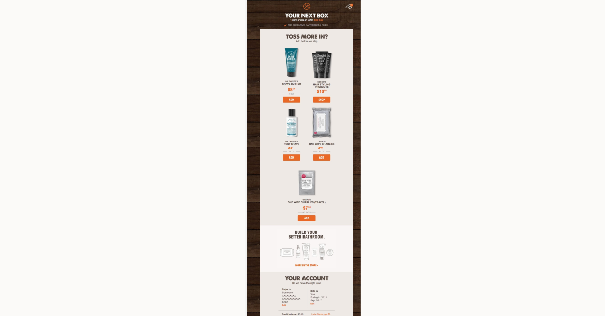 Dollor Shave Club - confirmation email 