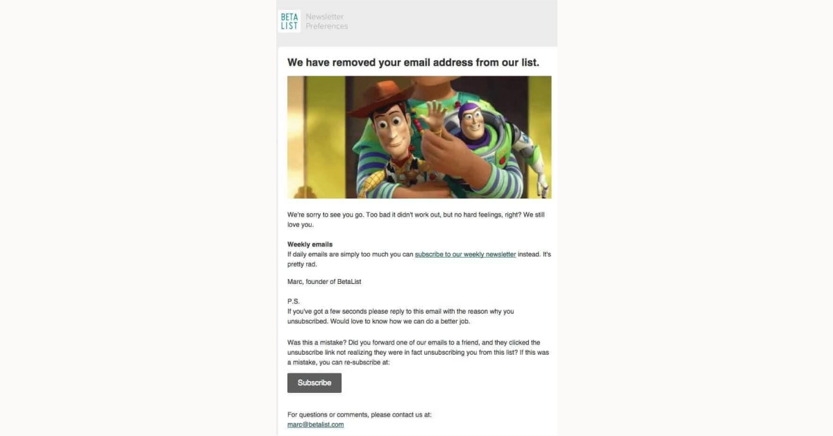Unsubscribe email