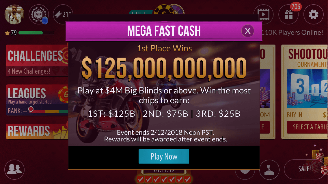Zynga Poker notification on email and on website overlays