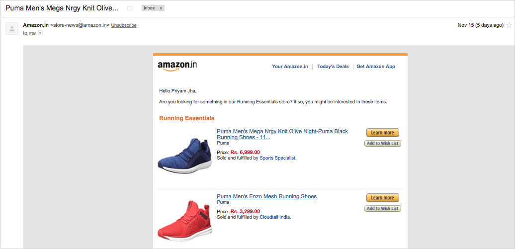 Amazon, Email Example | WebEngage