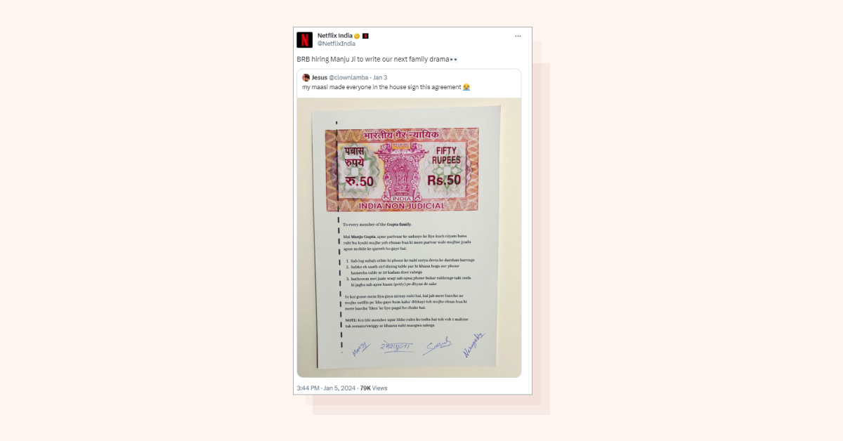 Example of Netflix Official engaging with funny X post
