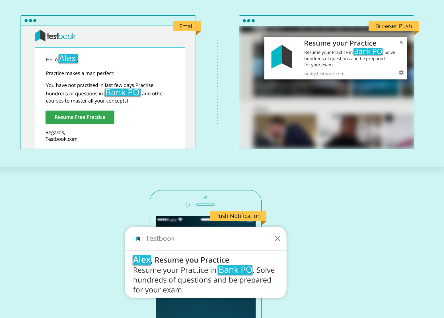 Testbook - Reactivation Campaign Email, Browser Push & Push Notification